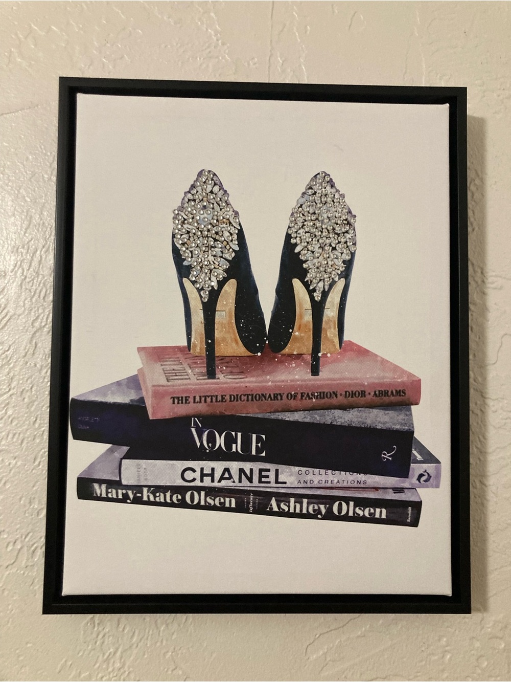 Luxury Book Stack Wall Art with Crystal Embellished Heels